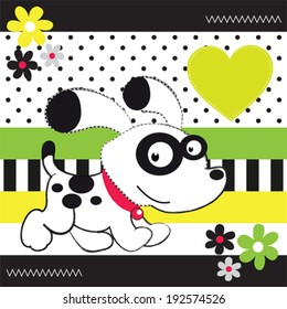 cute white dog striped background vector illustration