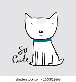 Cute white dog. Vector hand drawn illustration.