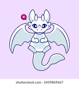 Cute White Dragon Flying Cartoon Vector Icon Illustration. Animal Nature Icon Concept Isolated Premium Vector. Flat Cartoon Style