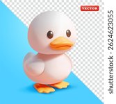 Cute white duck, 3d vector. Suitable for farming and design elements