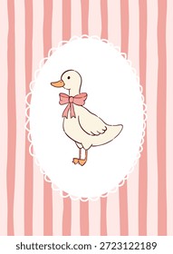 Pato blanco lindo con un arco para los carteles retro, tarjetas, impresiones, Anuncios, Plantillas de la invitación, etc. EPS 10