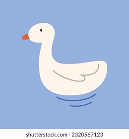 Cute white duck cartoon flat design. Vector illustration