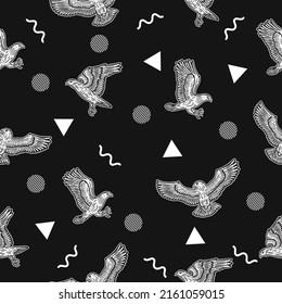 cute white eagle bird animal seamless white object pattern wallpaper with design dark black background.
