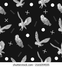 cute white eagle bird animal seamless white object pattern wallpaper with design dark black background.