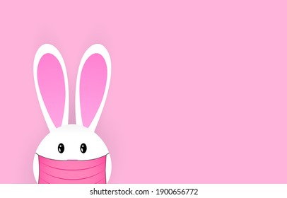 Cute white easter bunny in pink medical mask.