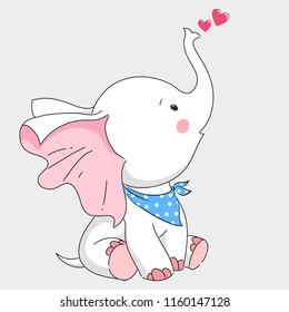 Cute white elephant hand drawn cartoon baby elephant vector illustration. It can be used for baby t-shirt design, fashion print, cards, design element for children's clothes