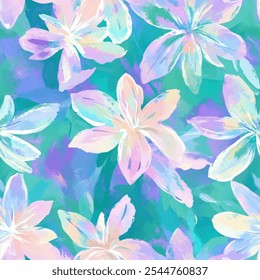 Lindo patrón de acuarela transparente floral blanco sobre fondo verde. Ilustración vectorial de flores. Impresión de acuarela en estilo rústico vintage, textil o Fondos de pantalla.