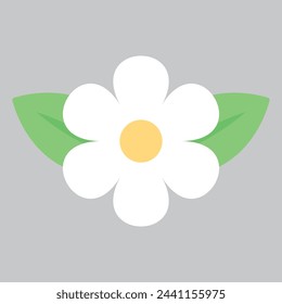 Cute white flower icon. Flat design illustration.