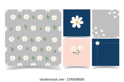 cute white flower on gray ,blue and pink background.
