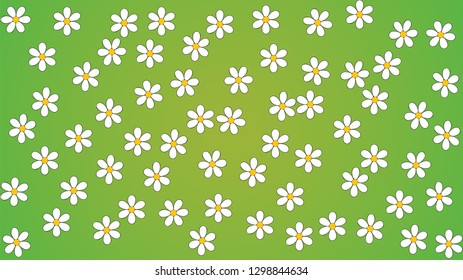 Cute white flowers with green background. Vector.