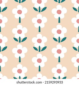Dibujo vectorial dibujado a mano con flores blancas. Patrón floral sin fisuras para tela infantil.