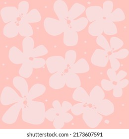 Cute white flowers motif pattern solid background. Seamless pattern. Contemporary decor, fabric design, fabric swatch all over printed block. Palette of monotonous pink, white pastel tones.