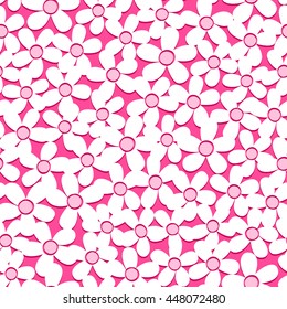 Cute white flowers on pink background seamless pattern .