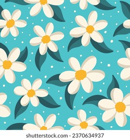 cute white flowers on teal seamless vector pattern, great for textile, scrapbook, wallpaper