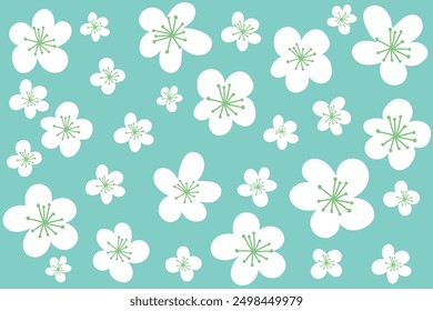 Cute white flowers pattern with different size on blue background.