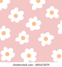 Cute white flowers pattern on pink background