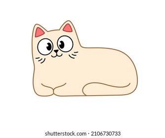 A cute white fluffy cat is lying down. Happy pet. Vector illustration isolated on white background.