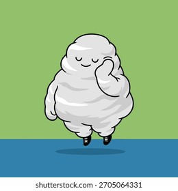 Mascote bonito branco fluffy nuvem personagem de desenho animado de pé com uma expressão feliz. Ilustração de vetor