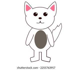 Cute white fox cartoon character.