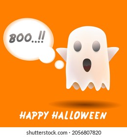 Cuidado libro fantasma blanco con feliz ilustración vectorial de texto de halloween
