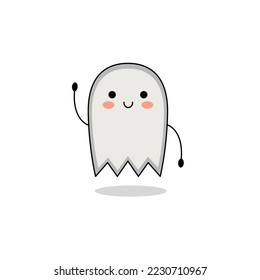Cute white ghost cartoon character