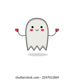 Cute white ghost cartoon character mascot spreading love