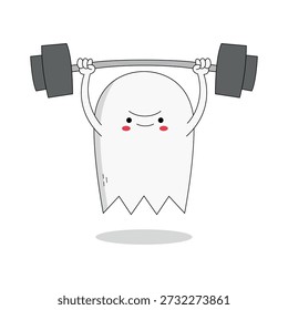 Personagem fantasma branco bonito levantar peso barbell doodle