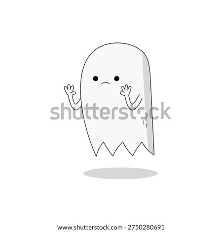 Cute white ghost cartoon character scared doodle