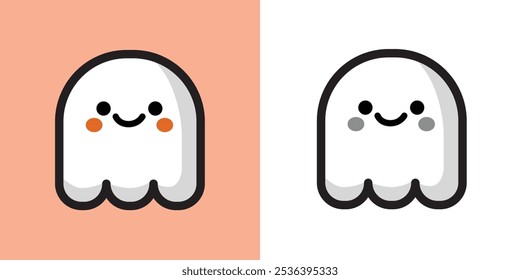 Lindo personaje fantasma blanco. Feliz Halloween, truco o trato. Ilustración vectorial. Perfecto para tarjetas, carteles, impresiones, aniversarios, invitaciones.