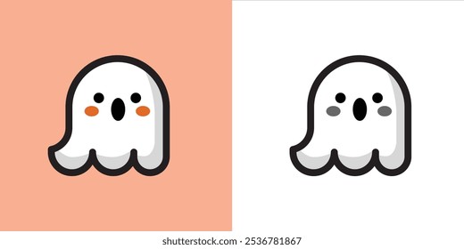 Lindo personaje fantasma blanco. Feliz Halloween, truco o trato. Ilustración vectorial. Perfecto para tarjetas, carteles, impresiones, aniversarios, invitaciones.