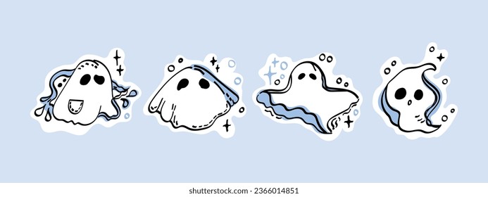 Cute white ghost. Cute creatures for Halloween celebration. Funny vector clipart set.