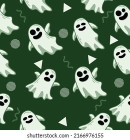 cute white ghost seamless pattern object wallpaper with design dark green background.