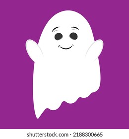 Cute white ghost spook horror on purple background. Halloween character design on purple background.