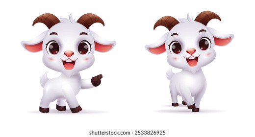 Cute White Goat 3D cartoon vector illustration with different poses