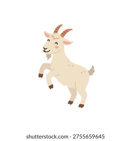 Cute white goat standing on hind legs flat illustration scandinavian style