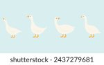 Cute white goose icons set. Vector illustration