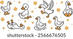 Cute White Goose set illustration. Vector cliparts of domestic birds. Farming