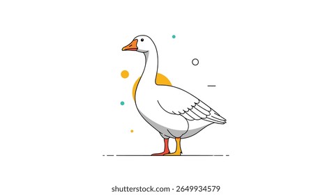 A cute white goose standing proudly with colorful bubbles and lines around it