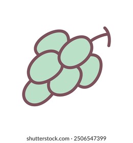 Cute white grapes icon. Hand drawn illustration of a fruit isolated on a white background. Kawaii sticker. Vector 10 EPS.