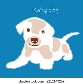 Cute white and gray puppy.  Vector illustration of dog breed set in flat style.  Cute dog. Vector illustration isolated on blue background, cartoon funny dogs