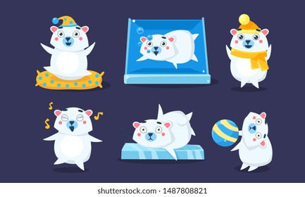 Cute White Guinea Pig Character Set, Funny Humanized Cavy Anima in Different Situations Vector Illustration