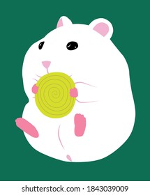 cute white hamster green background