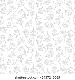 Cute white hand drawn floral pattern, pastel daisy flower print design