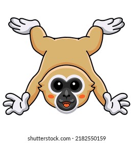 Cute white handed gibbon monkey cartoon posing