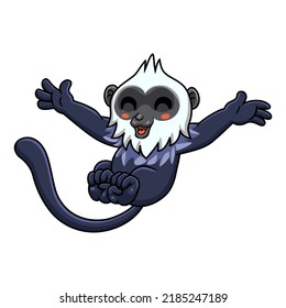 Cute white headed langur cartoon posing