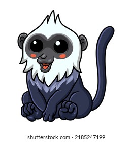 Cute white headed langur cartoon sitting
