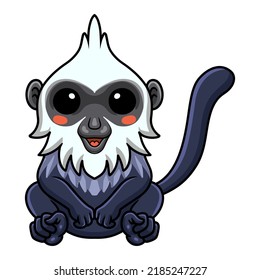 Cute white headed langur cartoon sitting