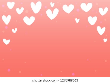 Cute white hearts cartoon on living coral color tone background vector illustration.Valentine's day design concept for web,card,page,template,cover that has space to fill text.