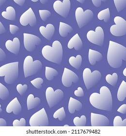 Cute white hearts on purple background for Valentine's Day in trendy colors of the year 2022. Modern seamless pattern with hearts. Color gradient. Vector illustration.