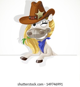 Cute white Horse with big banner